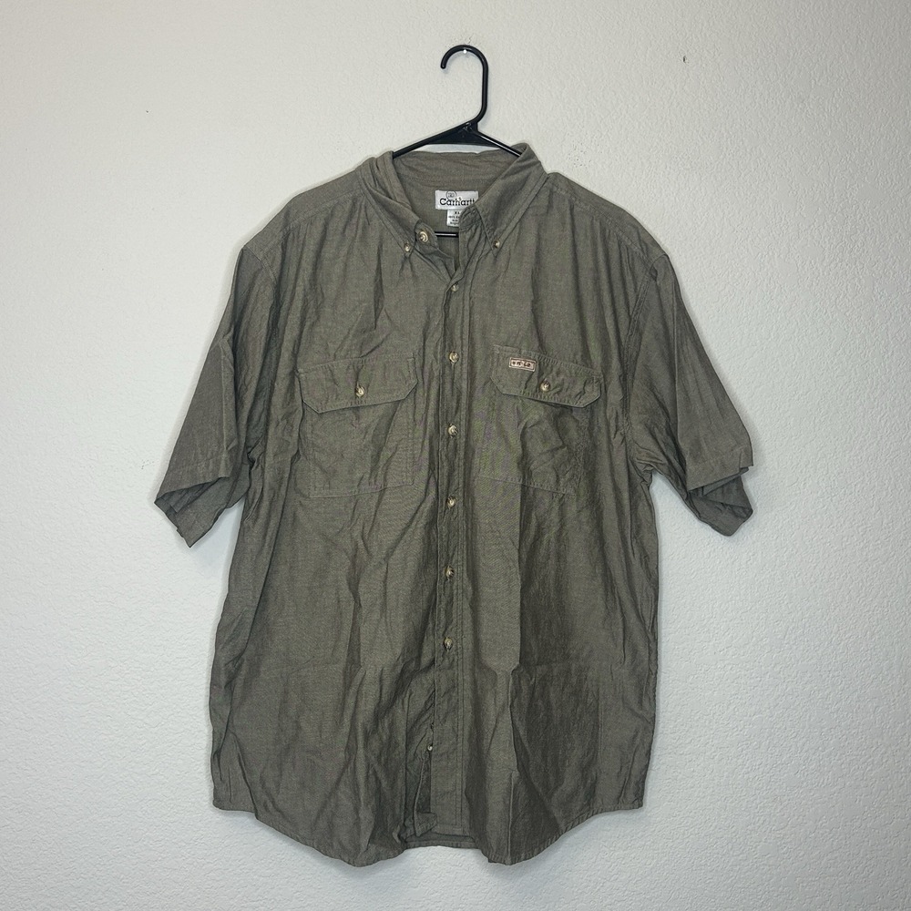 Vintage 90s Carhartt Short Sleeve Button Down Workwear Shirt Men's Size XL